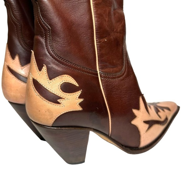 Lucchese Charlie 1 Horse Brown Pink Pointed Toe Heeled Cowboy Boots Size 7 - Picture 6 of 10